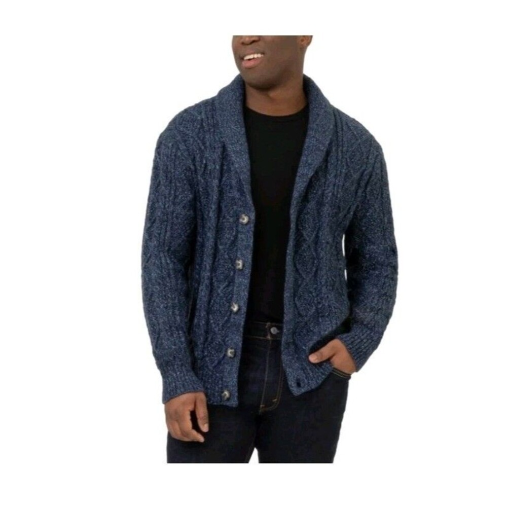 Blanknyc Men's Heathered Collared Button Closure Cardigan, Navy, Size L